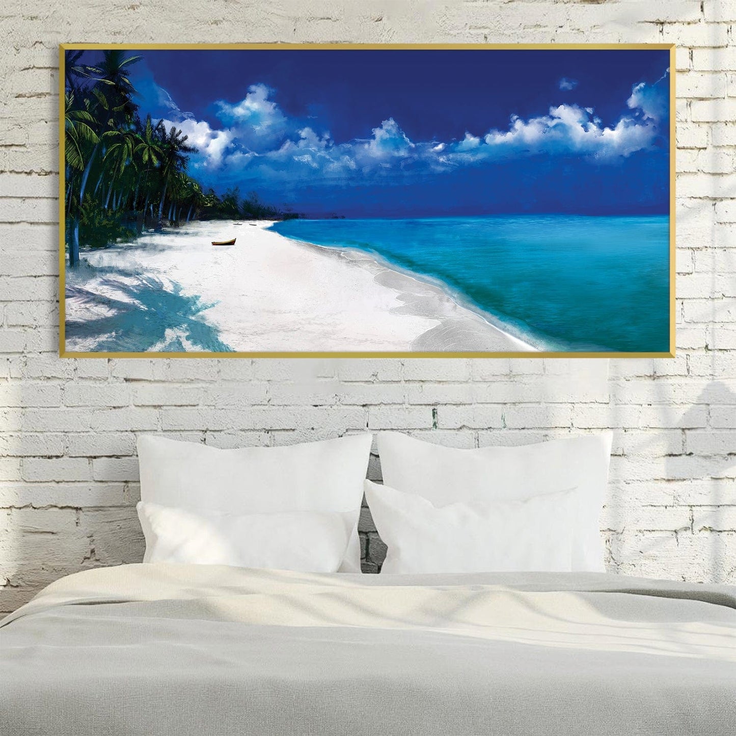 Serene Tropical Beach Landscape Oil Painting for Home Decor