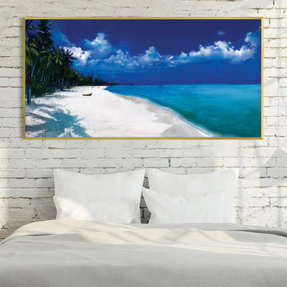 Serene Tropical Beach Landscape Oil Painting for Home Decor