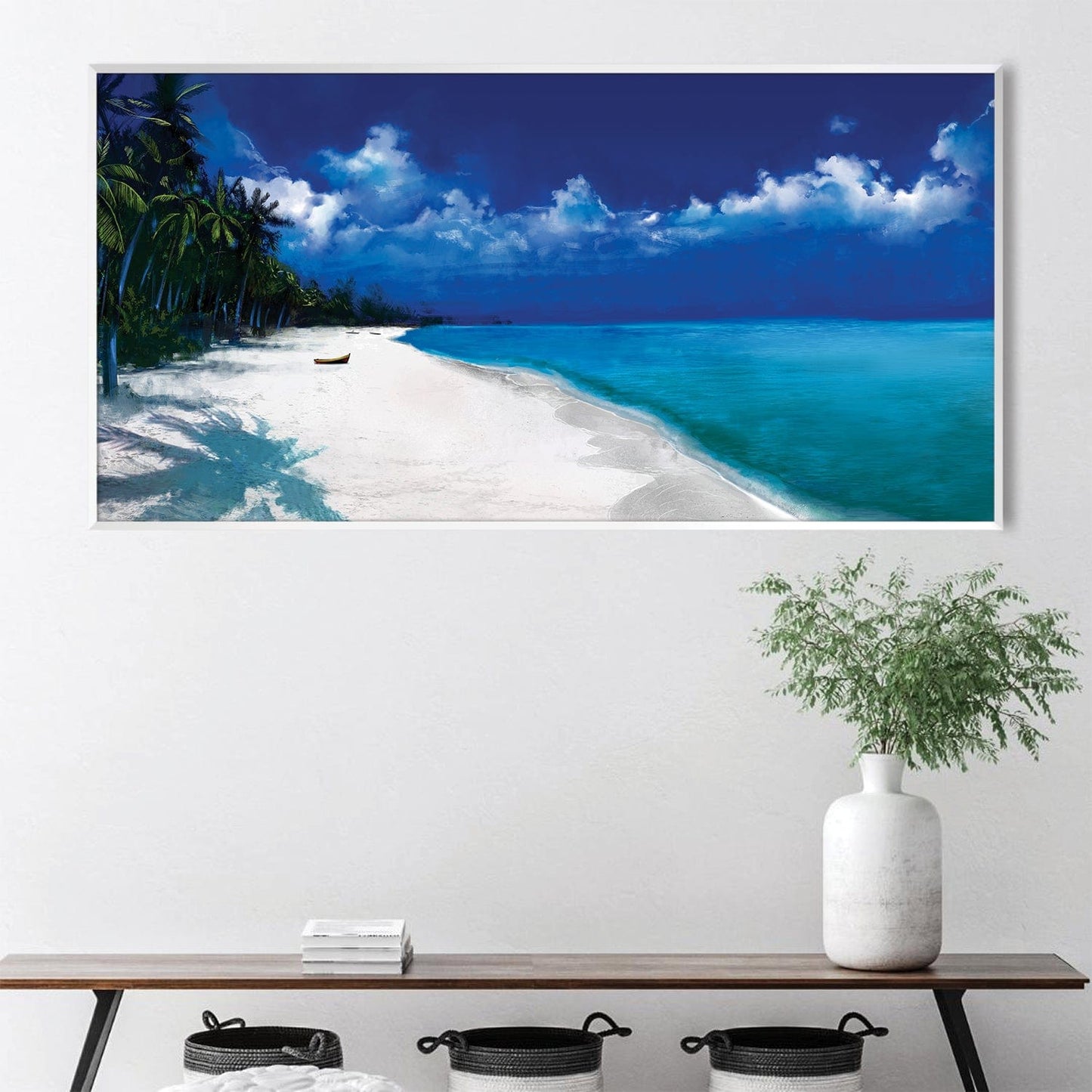 Serene Tropical Beach Landscape Oil Painting for Home Decor