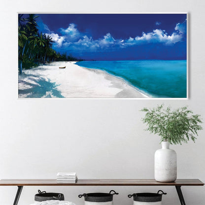 Serene Tropical Beach Landscape Oil Painting for Home Decor