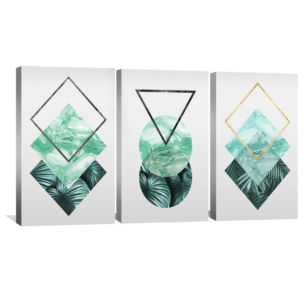 Tropical Abstract Canvas Art - Geometric Green Design for Modern Decor