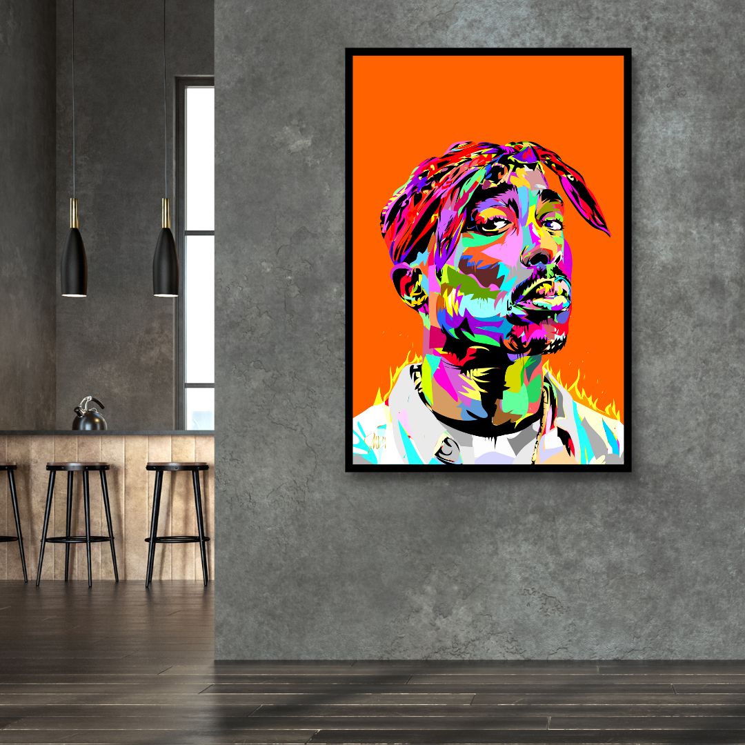 Vibrant Tupac Shakur Pop Art Canvas Painting for Modern Home Decor