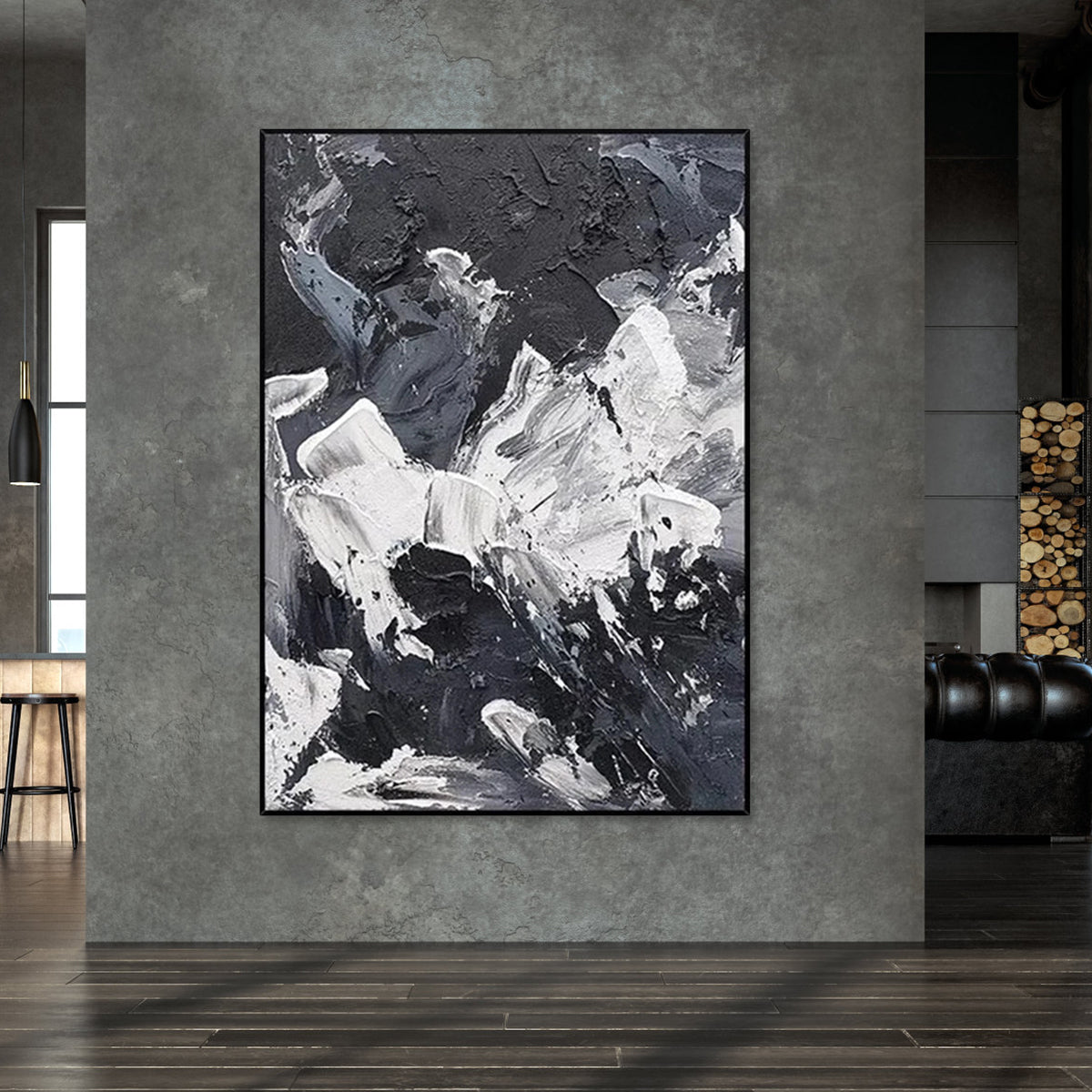 Abstract Monochrome Landscape Oil Painting for Modern Home Décor