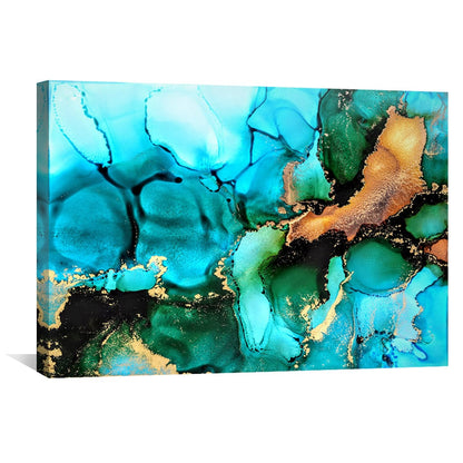 Turquoise and Gold Abstract Oil Painting for Modern Home Decor