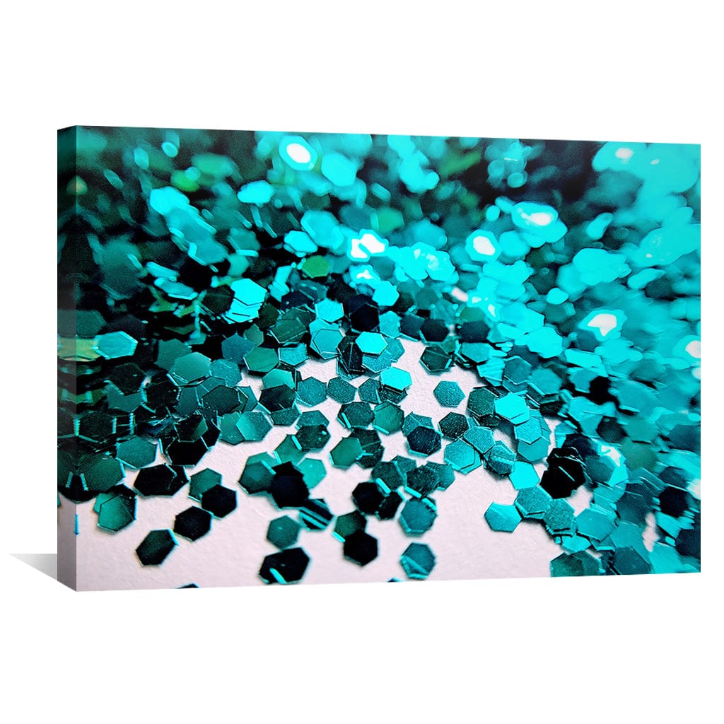 Turquoise Hexagon Glitter Abstract Oil Painting for Modern Home Decor