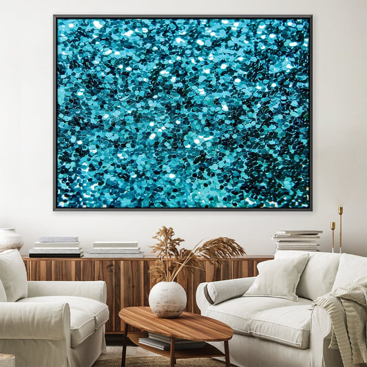 Sparkling Turquoise Glitter Abstract Oil Painting for Modern Home Decor