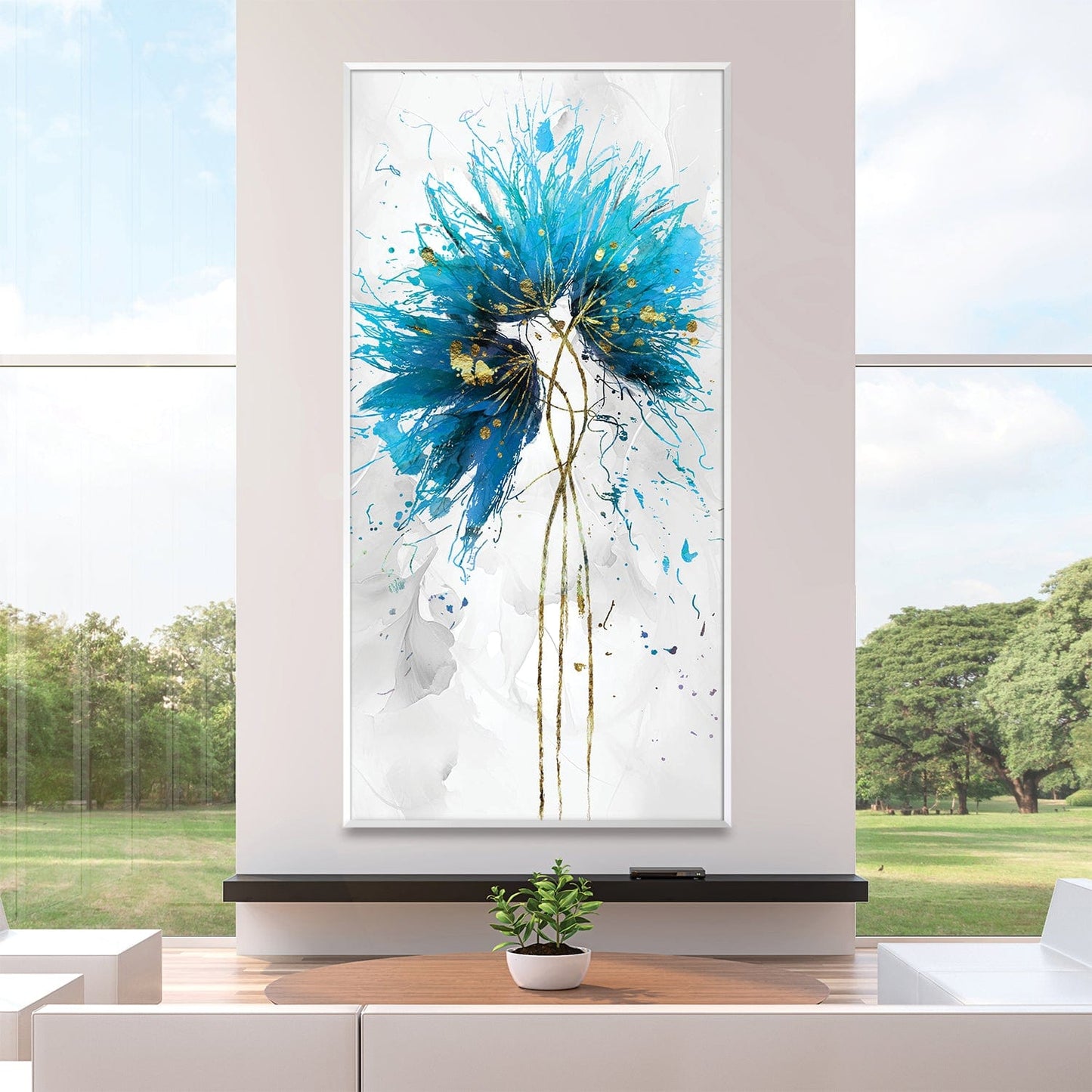 Vibrant Turquoise Floral Oil Painting for Modern Home Decor