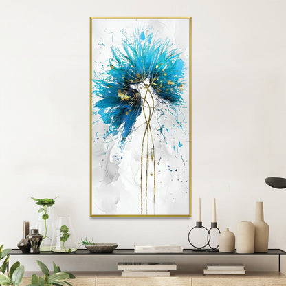 Vibrant Turquoise Floral Oil Painting for Modern Home Decor