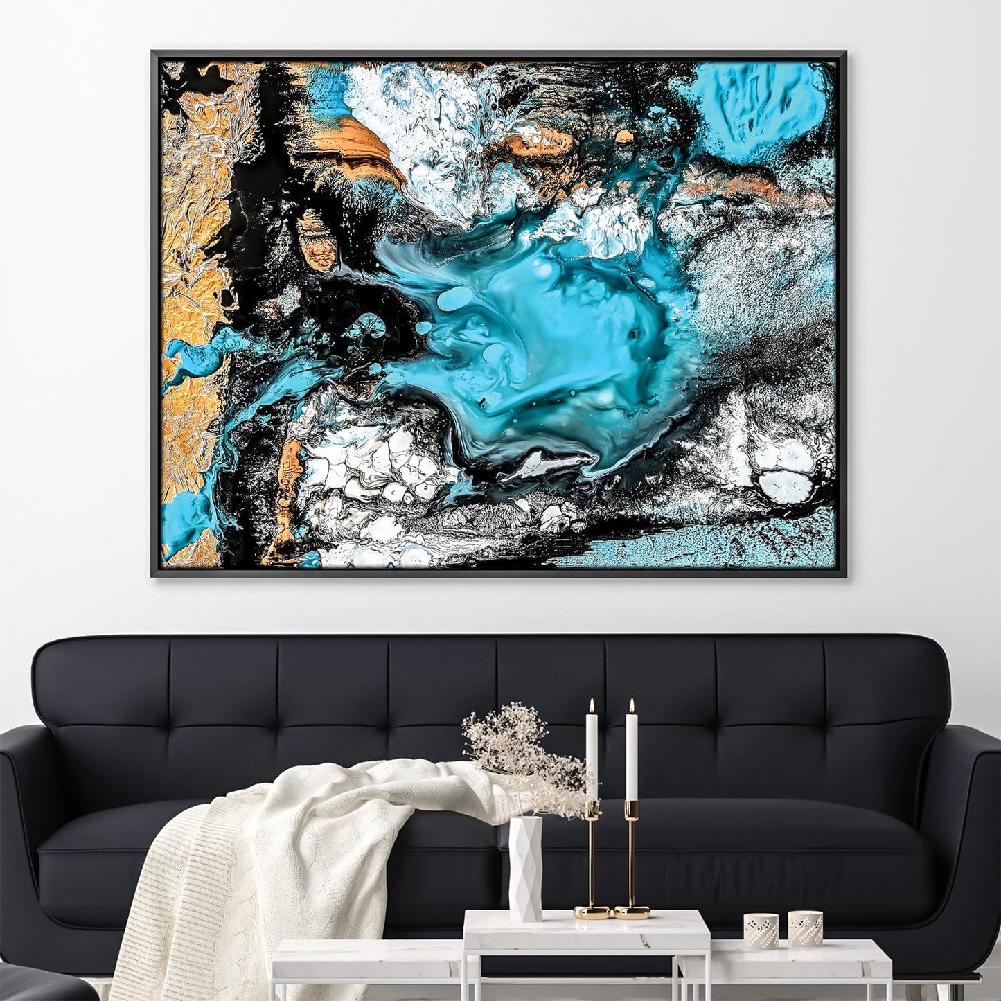 Turquoise Abstract Oil Painting for Modern Home Decor