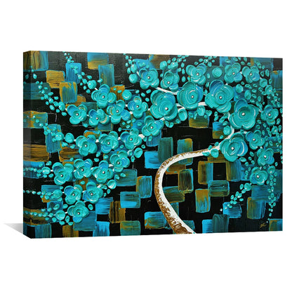 Vibrant Turquoise Tree Oil Painting for Modern Decor