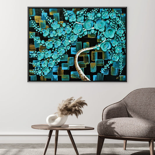 Vibrant Turquoise Tree Oil Painting for Modern Decor