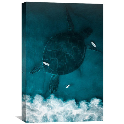 Majestic Sea Turtle Oil Painting in Vibrant Ocean Waves for Coastal Home Decor