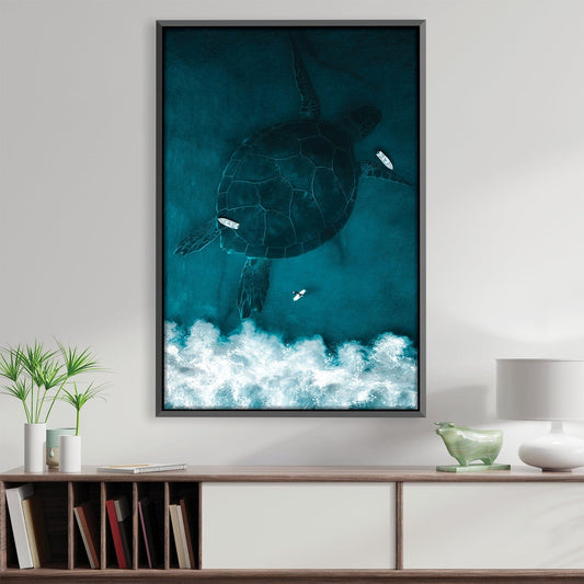 Majestic Sea Turtle Oil Painting in Vibrant Ocean Waves for Coastal Home Decor