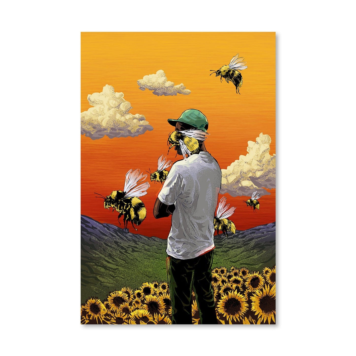 Sunflower Dreams: Vibrant Oil Painting of Bees and Nature