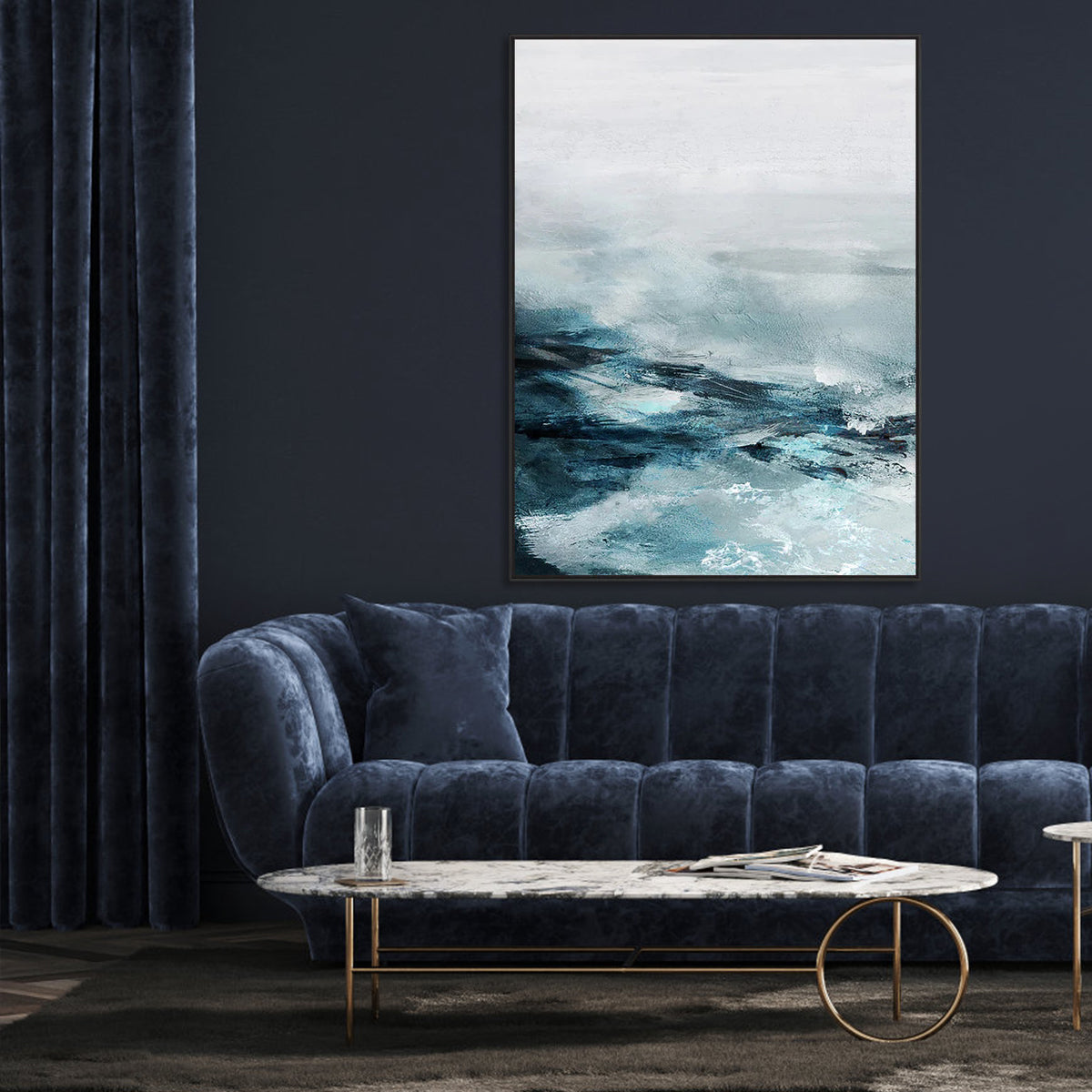 Dynamic Ocean Waves Abstract Oil Painting for Modern Home Decor