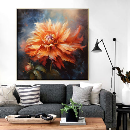 Vibrant Orange Dahlia Flower Oil Painting for Bright Home Decor