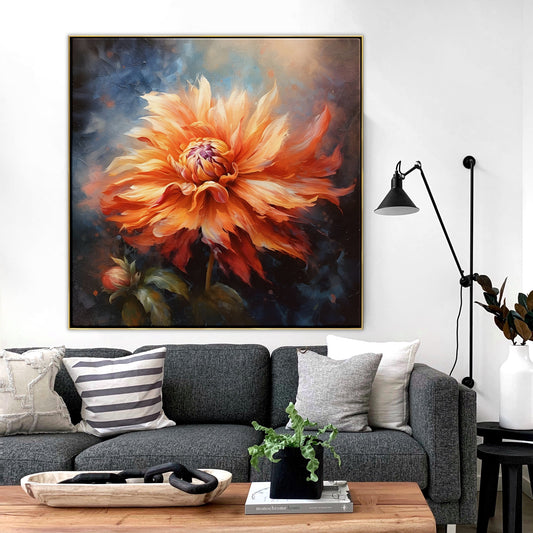 Vibrant Orange Dahlia Flower Oil Painting for Bright Home Decor