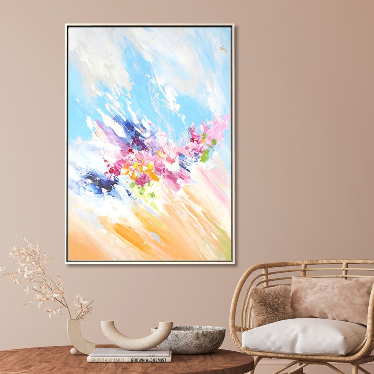 Vibrant Abstract Floral Oil Painting for Elegant Home Décor