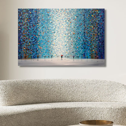 Colorful Umbrellas Under Night Sky - Abstract Oil Painting for Home Decor