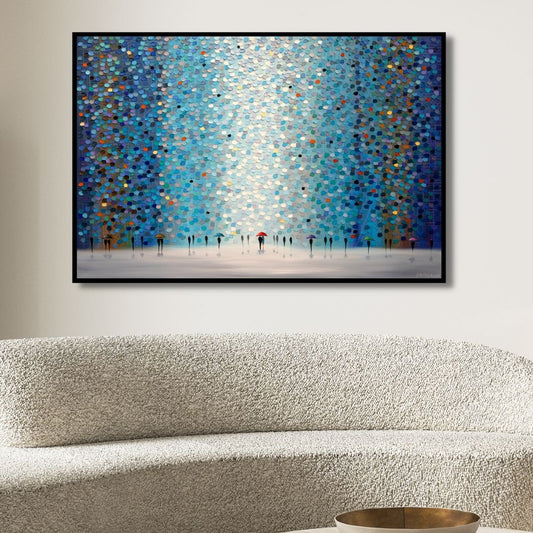 Colorful Umbrellas Under Night Sky - Abstract Oil Painting for Home Decor