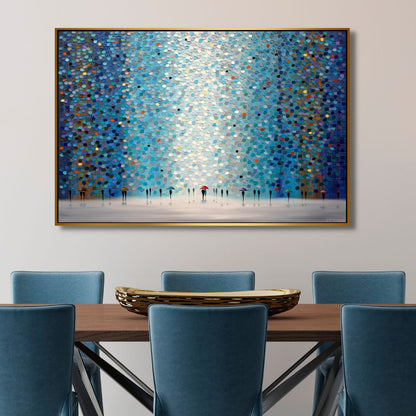 Colorful Umbrellas Under Night Sky - Abstract Oil Painting for Home Decor