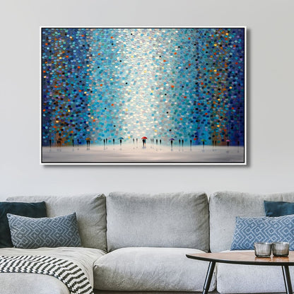 Colorful Umbrellas Under Night Sky - Abstract Oil Painting for Home Decor