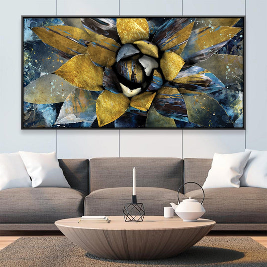 Elegant Gold and Blue Floral Oil Painting for Modern Home Decor