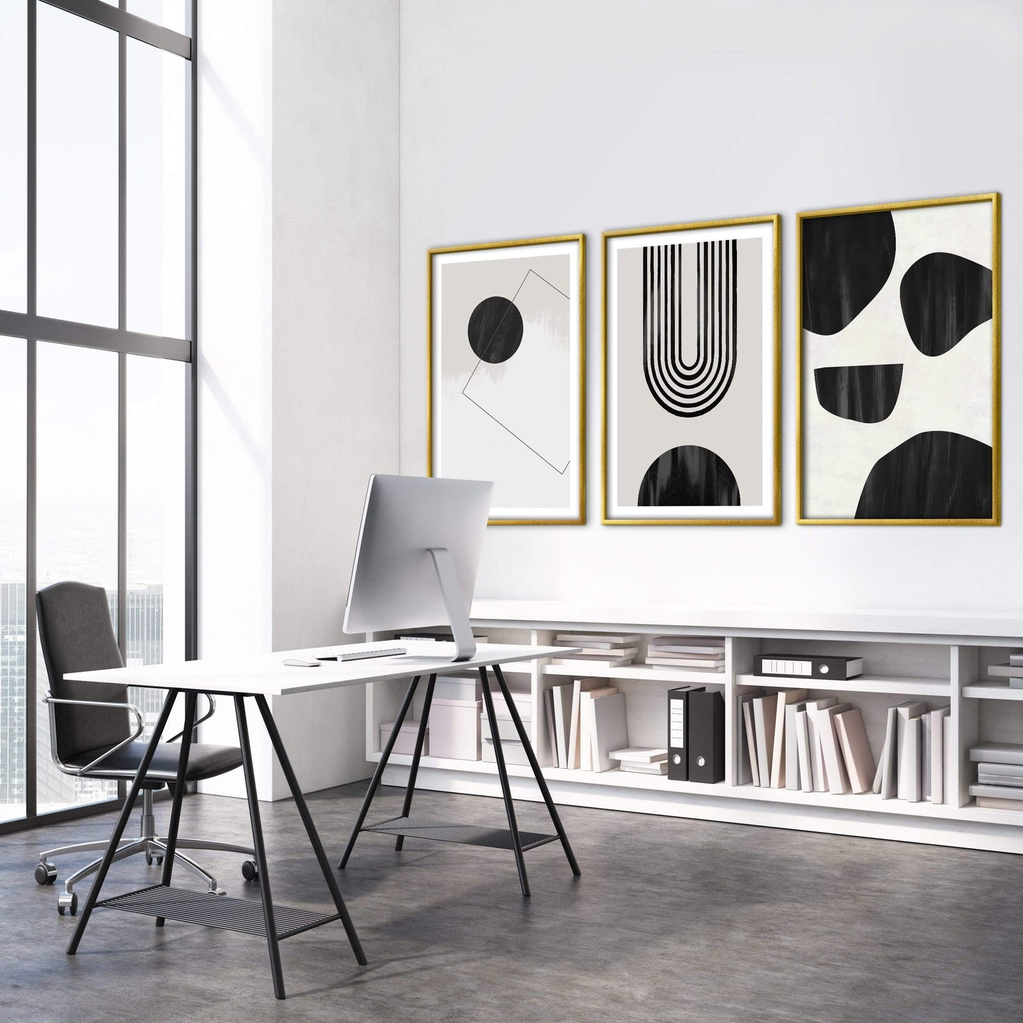 Modern Abstract Oil Painting with Geometric Designs for Contemporary Decor