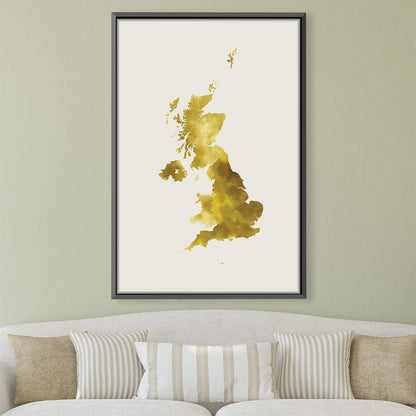 Elegant Gold Map of the United Kingdom Watercolor Oil Painting for Home Decor