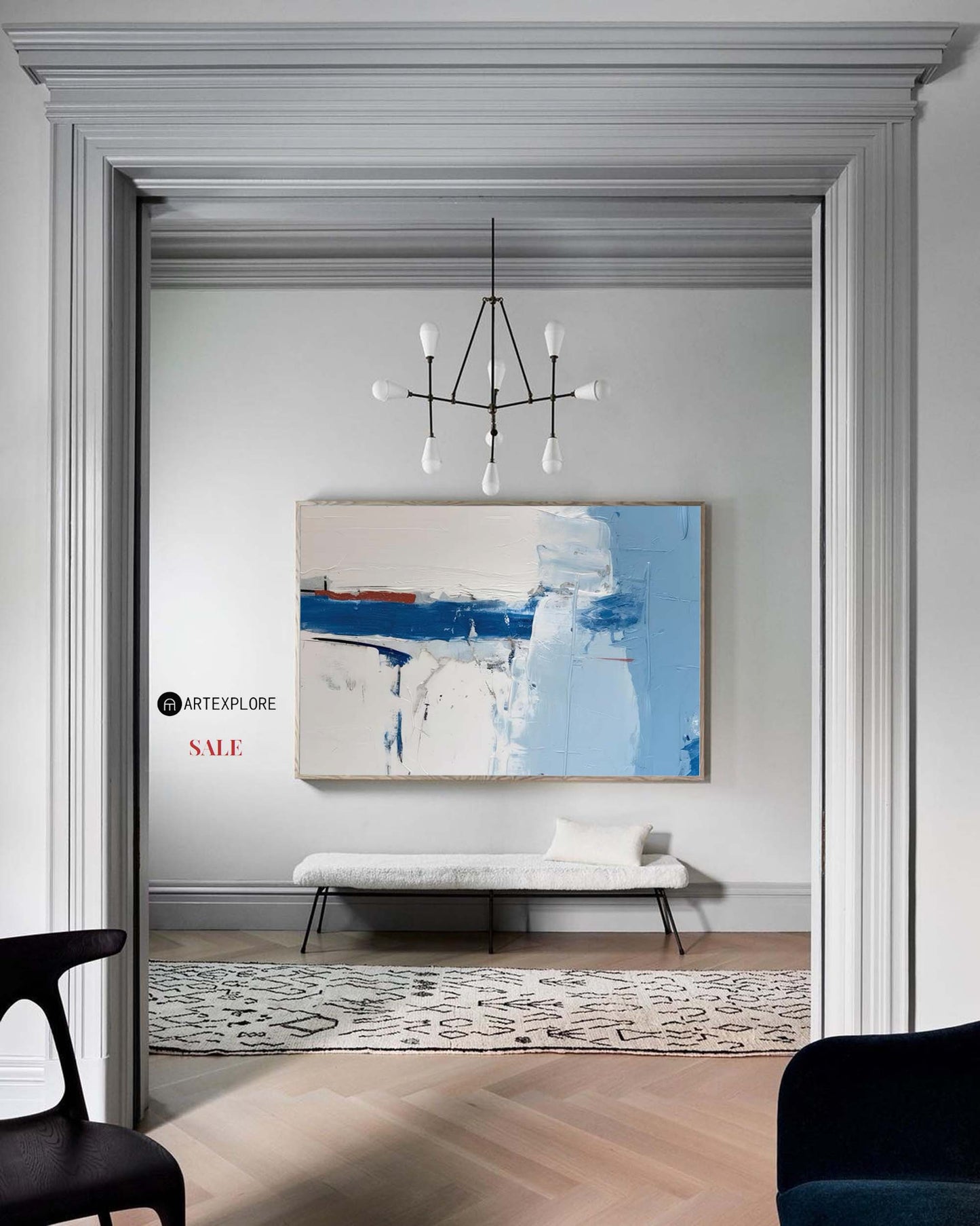 Contemporary Blue Abstract Oil Painting for Modern Home Decor