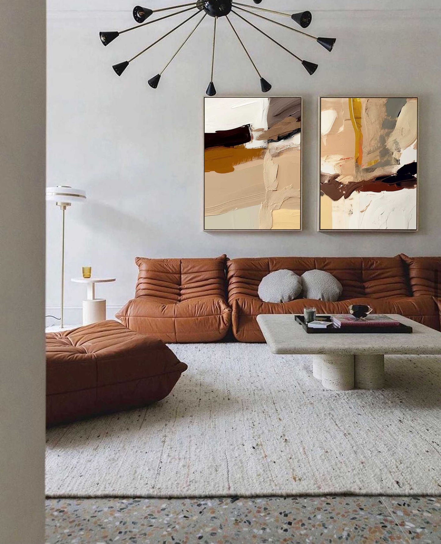 Elegant Minimalist Abstract Oil Painting in Warm Earth Tones for Modern Home Decor