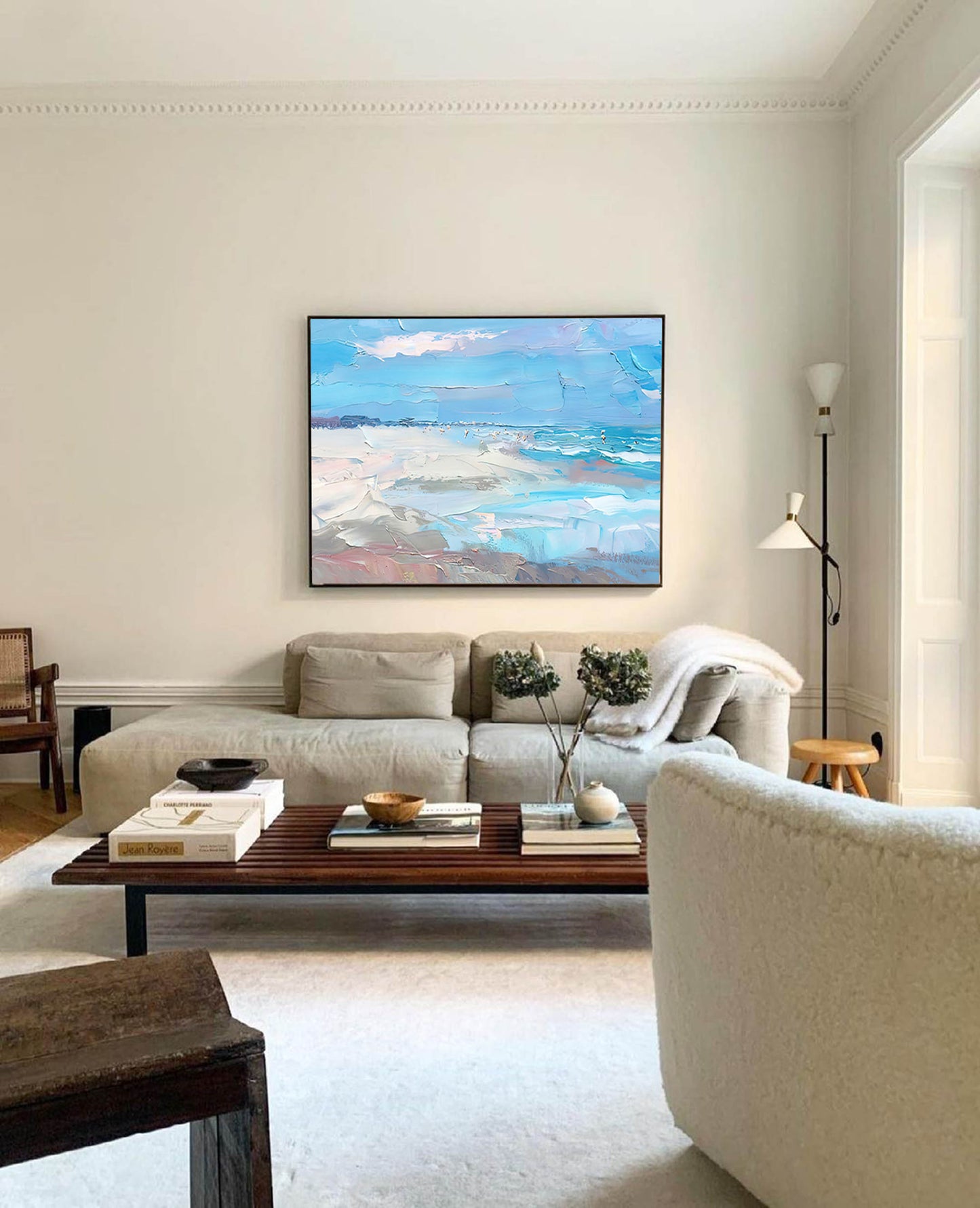 Serene Beach Ocean Oil Painting - Coastal Landscape Wall Art for Tranquil Spaces