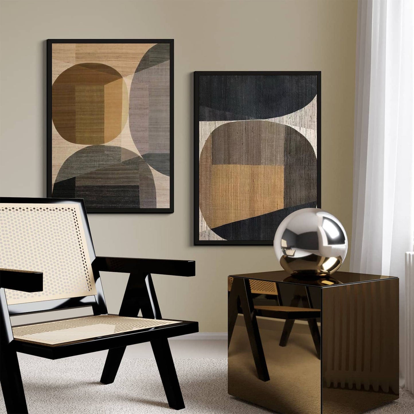 Modern Geometric Oil Painting - Wabi-Sabi Minimalist Wall Art for Contemporary Decor