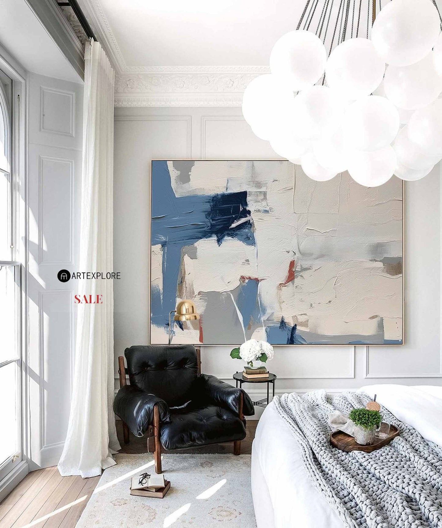 Contemporary Blue Abstract Oil Painting for Modern Home Decor