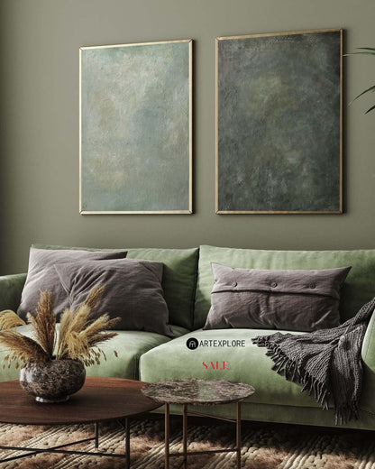 Serene Green Abstract Oil Painting Set for Modern Home Decor