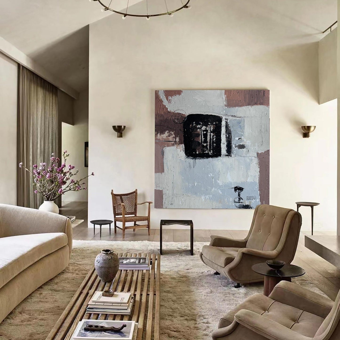 Contemporary Abstract Oil Painting with Neutral Tones for Modern Decor