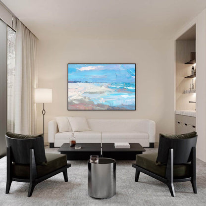 Serene Beach Ocean Oil Painting - Coastal Landscape Wall Art for Tranquil Spaces