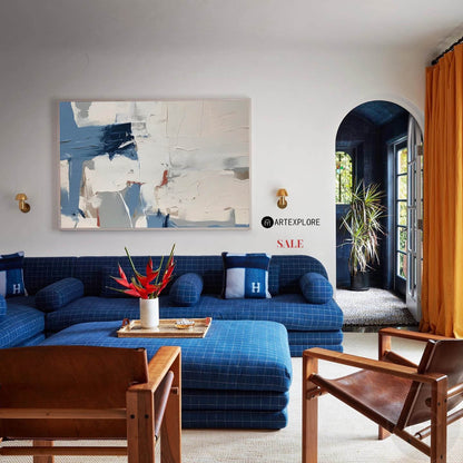 Contemporary Blue Abstract Oil Painting for Modern Home Decor