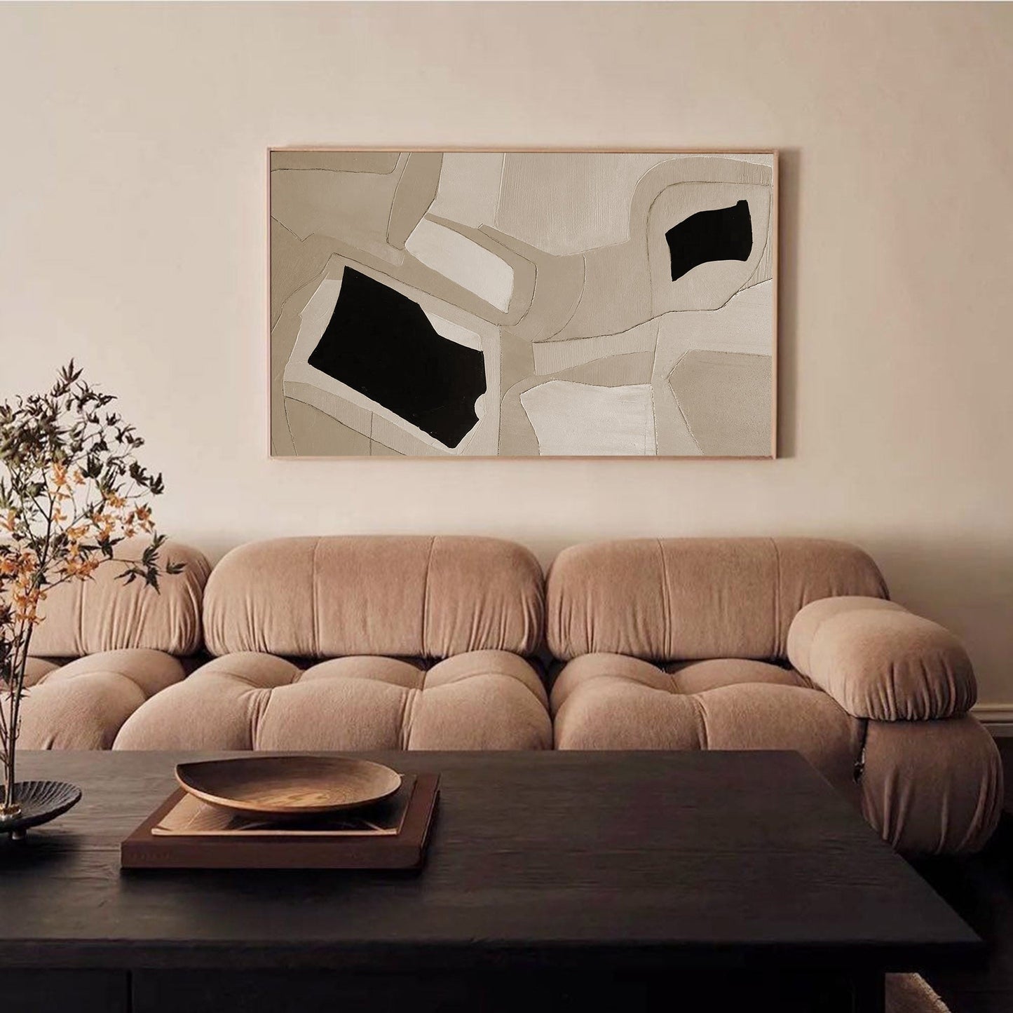 Abstract Minimalist Geometric Oil Painting in Earthy Tones for Modern Decor