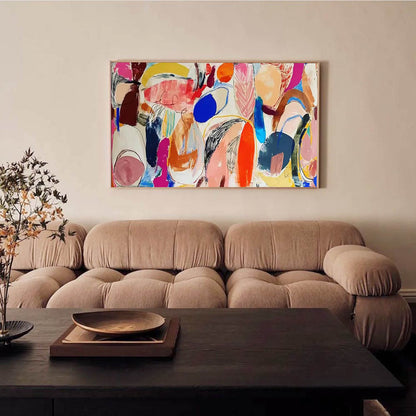 Vibrant Abstract Oil Painting with Dynamic Shapes and Bold Colors for Modern Decor