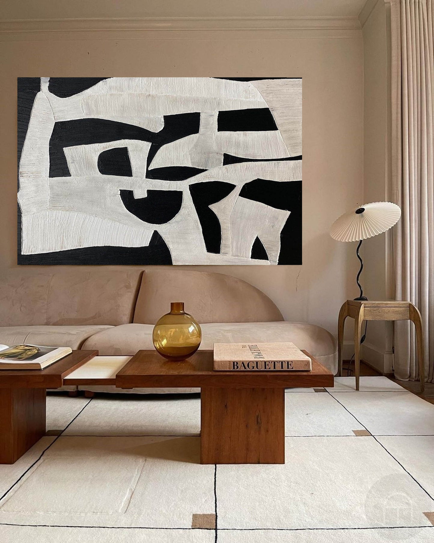 Abstract Black and White Oil Painting for Modern Decor and Art Lovers