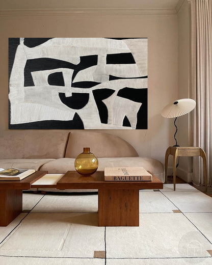 Abstract Black and White Oil Painting for Modern Decor and Art Lovers