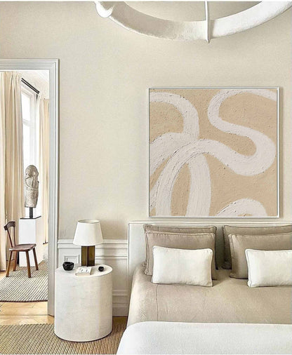 Contemporary Minimalist Line Art Oil Painting in Beige Tones for Modern Décor