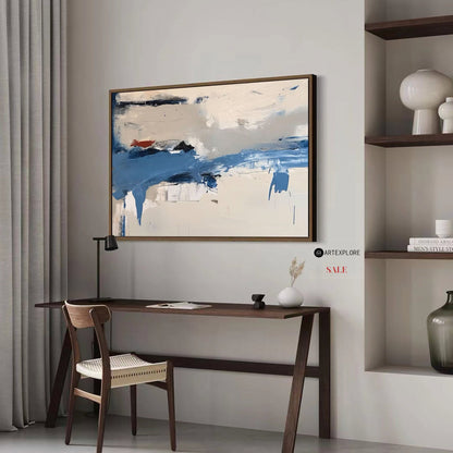 Contemporary Blue and White Abstract Oil Painting for Modern Home Décor