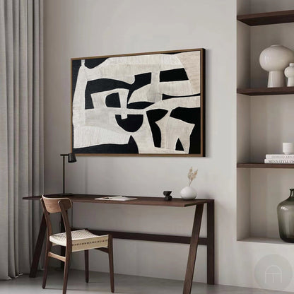 Abstract Black and White Oil Painting for Modern Decor and Art Lovers