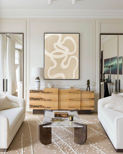 Abstract Beige Minimalist Line Art for Modern Home Decor