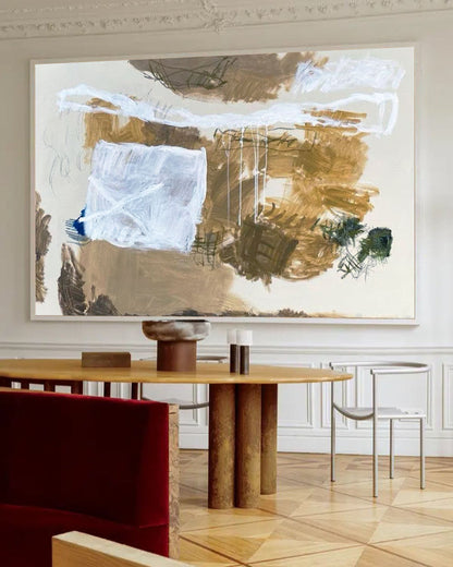 Contemporary Abstract Oil Painting with Dynamic Textures and Earthy Tones
