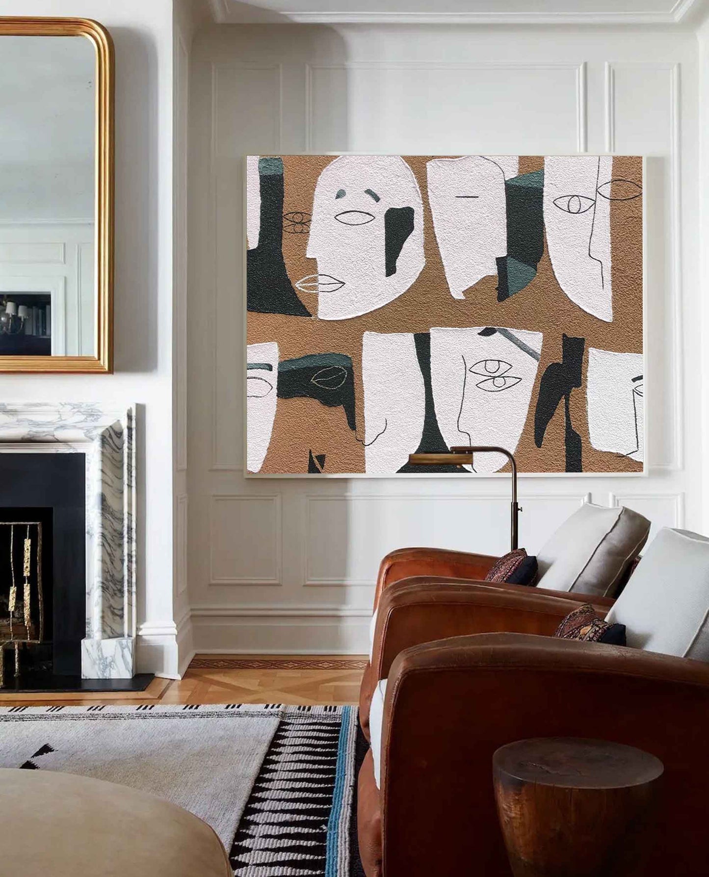 Contemporary Minimalist Abstract Faces Oil Painting for Modern Decor