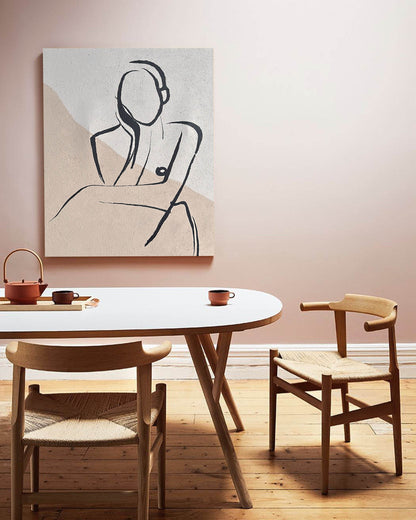 Elegant Beige Abstract Oil Painting with Minimalist Figure Art for Modern Home Decor