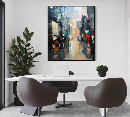 Vibrant Urban Landscape Oil Painting – Modern Cityscape Art for Home Decor